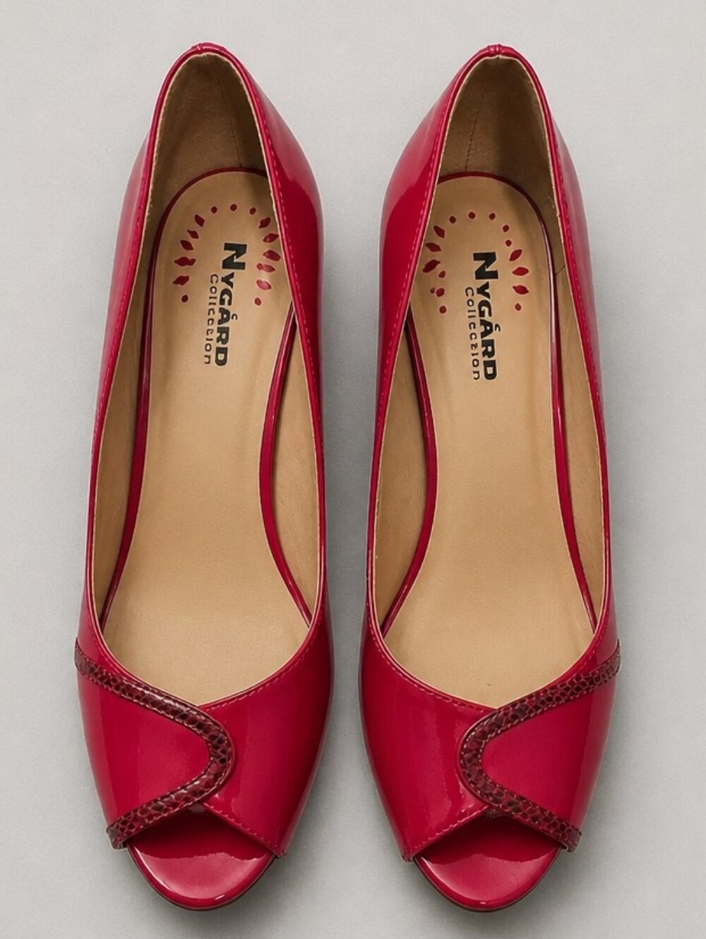 NYGARD Red Patent Snakeskin Peep Toe Pumps Heels 8.5